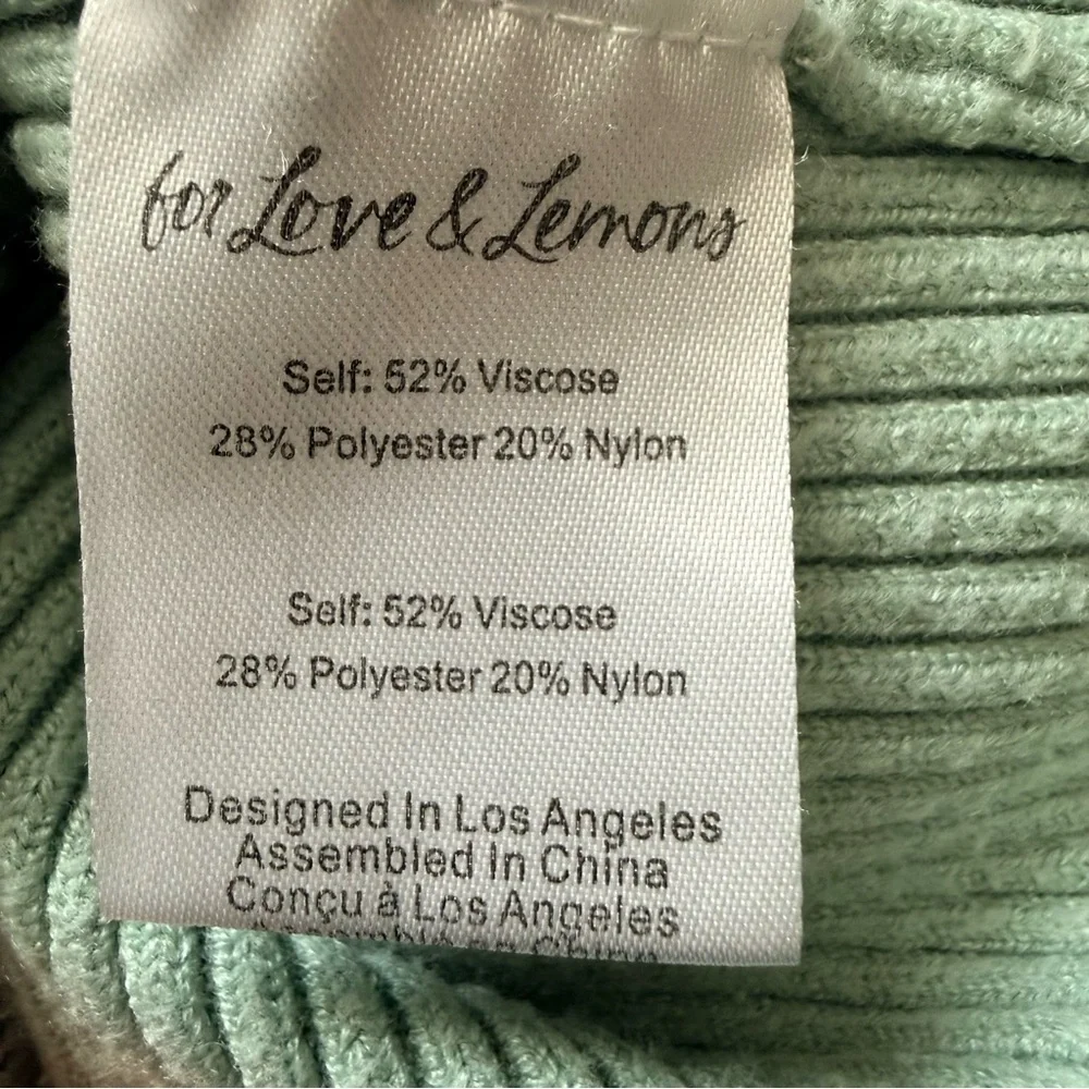 For Love and Lemons Nina Cropped Mint Ribbed Button Cardigan with Lace Trim - Picture 7 of 9